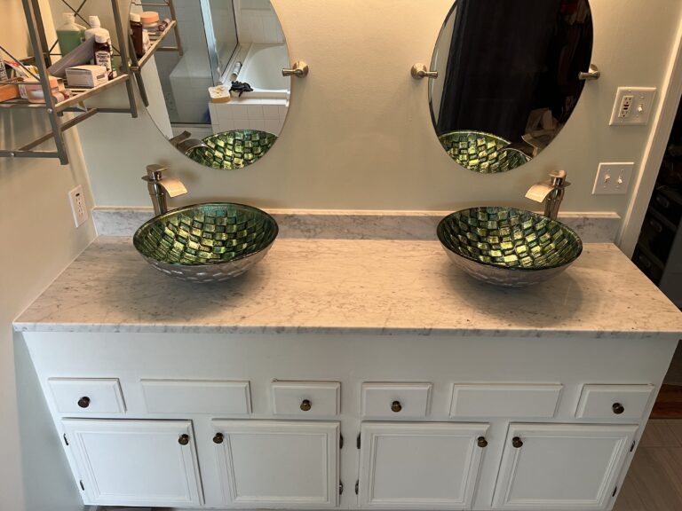 Marble Top and Pedestal Sink Double Vanity Renovation in Suwanee, Georgia